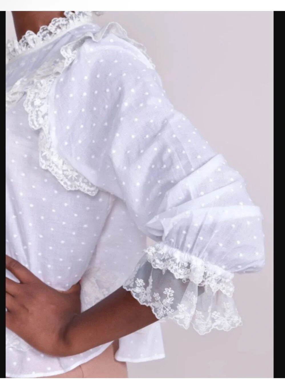 Ulla Johnson White Noemie Victorian Ruffle Lace Blouse Swiss Dot Size 2 - Picture 5 of 11
